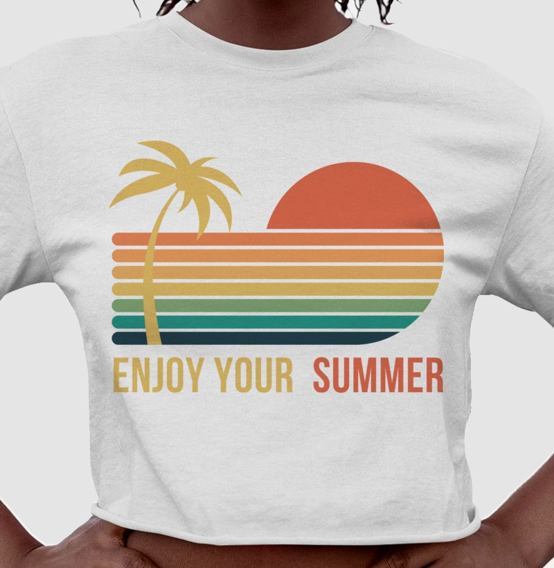 Camiseta Cropped 100% Algodão Aproveite o Verão