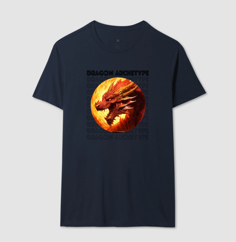 Camiseta Masculina Arquétipo Dragão Letras Pretas