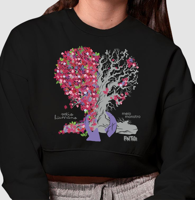 MOLETOM CROPPED "HUMANOS E MONSTROS" / ÁRVORE-CORAÇÃO