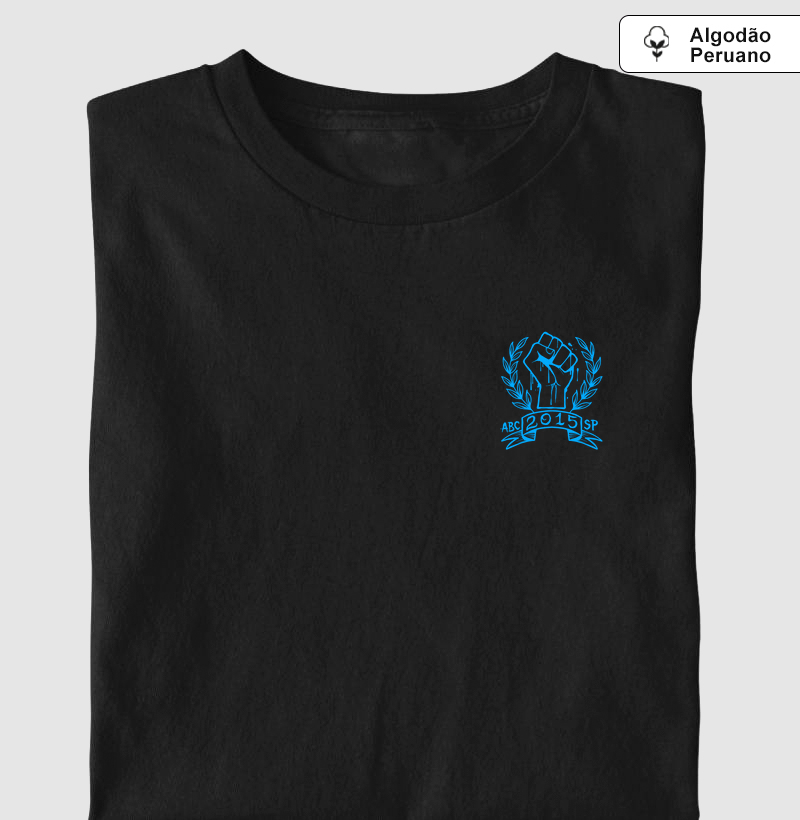 Camiseta Algodão Peruano Punho Peito Azul