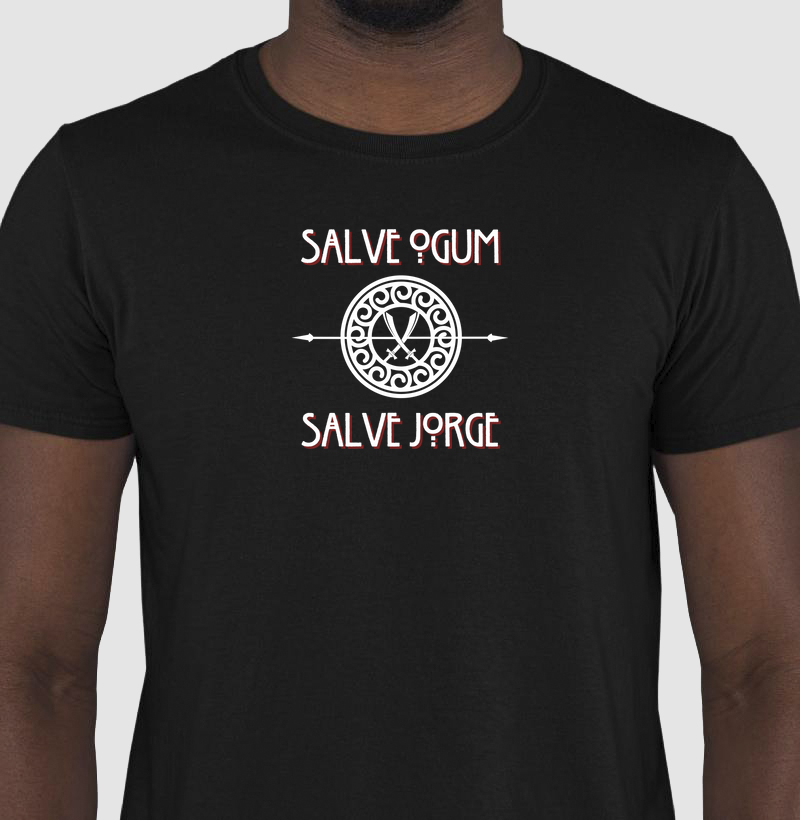 Camiseta Salve Ogum Salve Jorge Sombreada Preta Masc.