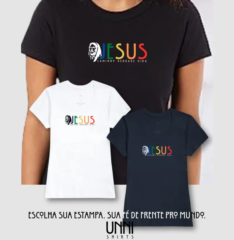 Camiseta Jesus Rosto Preta Feminina