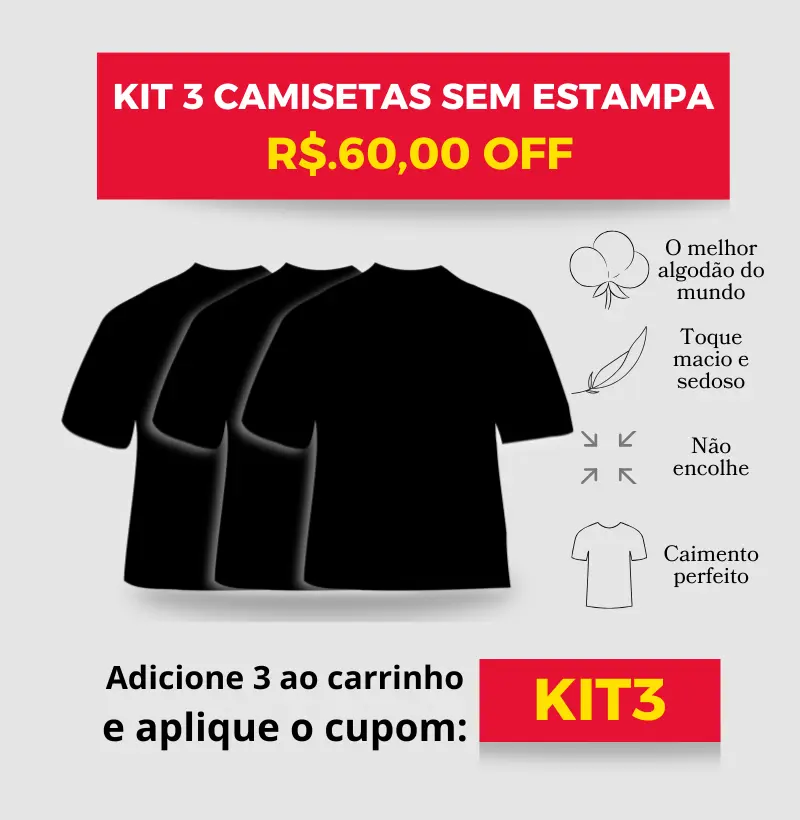 KIT 3 CAMISETAS SEM ESTAMPA