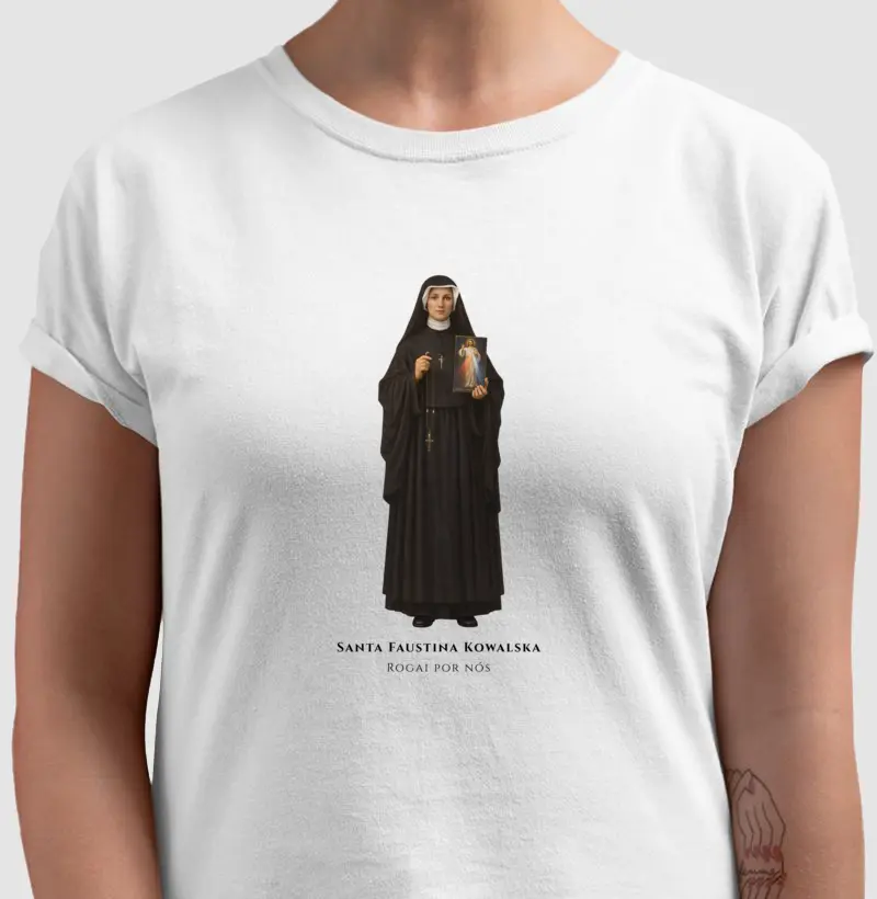 Camiseta Católica - Santa Faustina Kowalska - Rogai por nós