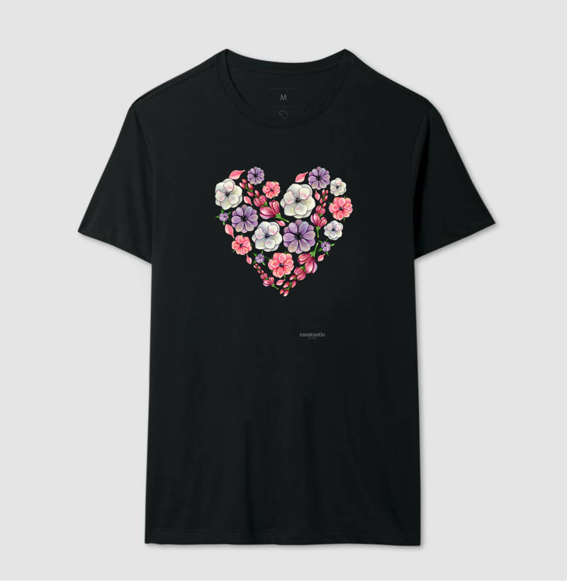 camiseta flores de coração