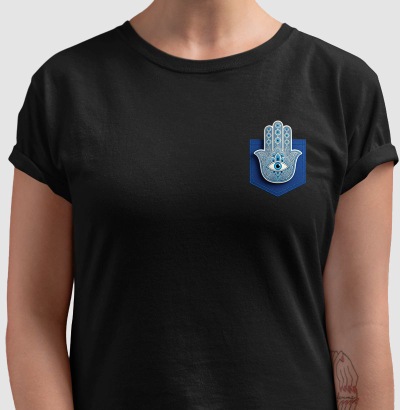 Camiseta Olho Grego com Mão de Fátima – Proteção, Luz e Equilíbrio