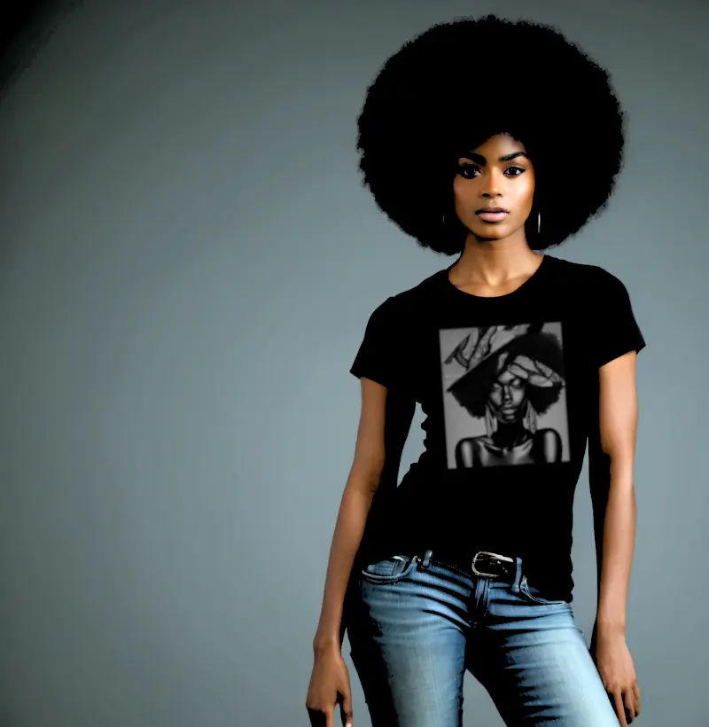 Camiseta Reserva Ink - Mulher Afro Fashion co Arranjo no Cabelo