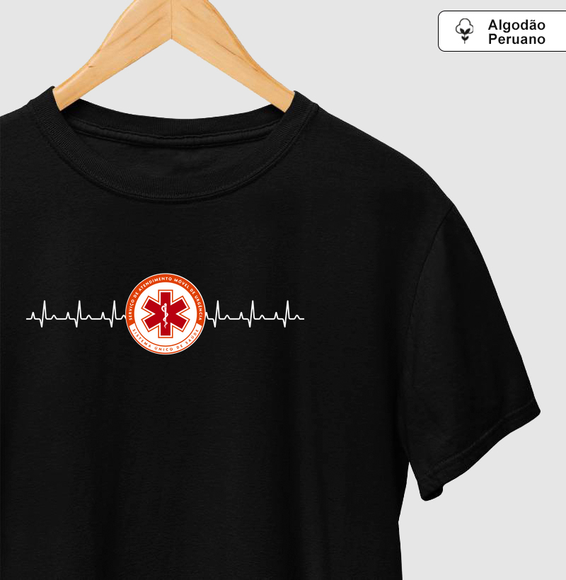 Camiseta Algodão Peruano – Logo SAMU + Eletrocardiograma