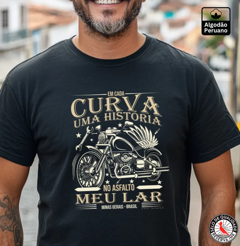 Camiseta Algodão Pima Motociclista - Qualidade Reserva Ink
