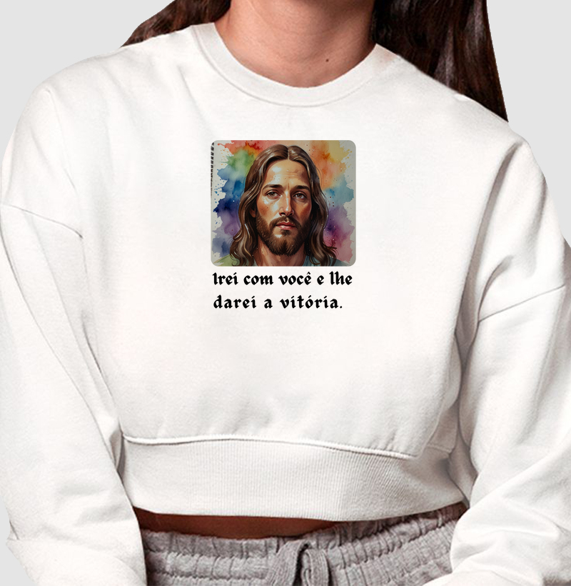 Cropped Moletom Personalizado Irei com Você e Lhe Darei a Vitória.