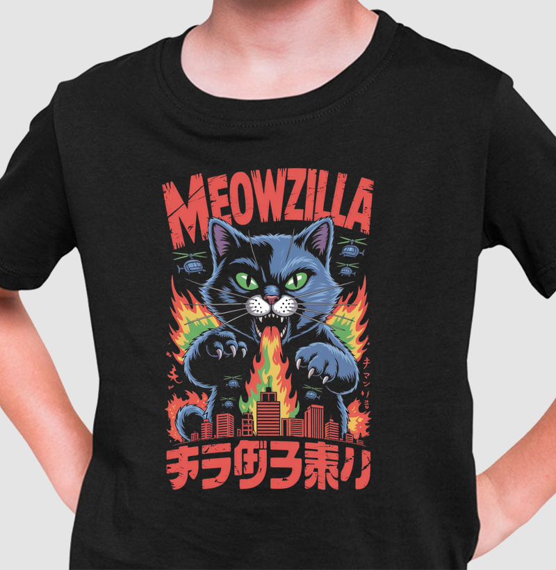 Camiseta "Meowzilla" - O Terror Felino | Chigos