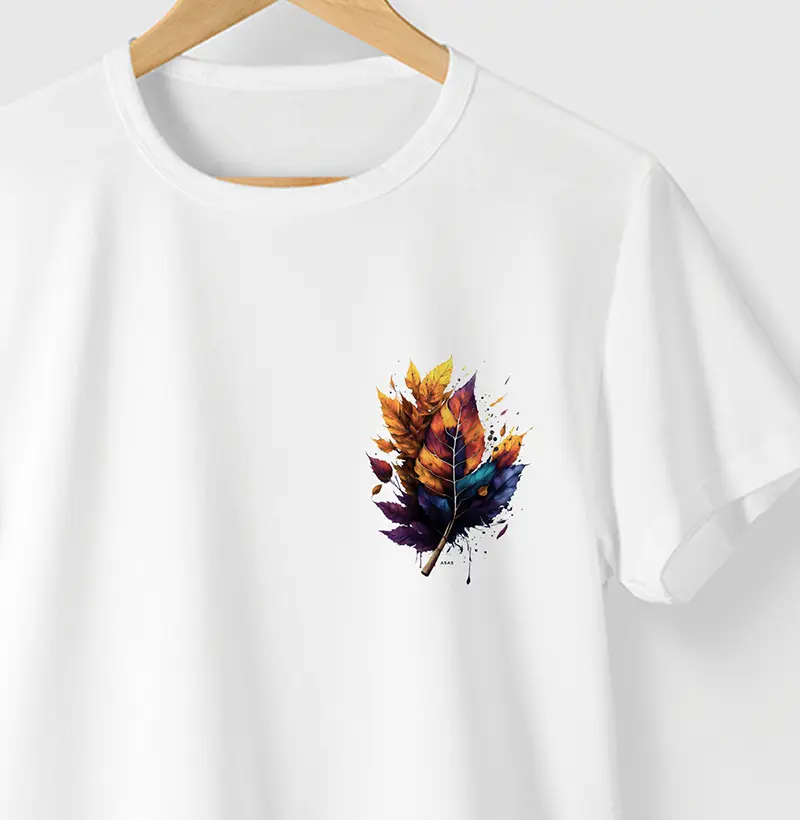 Camiseta FOLHAS COLOR - BRANCA - (100% Algodão)