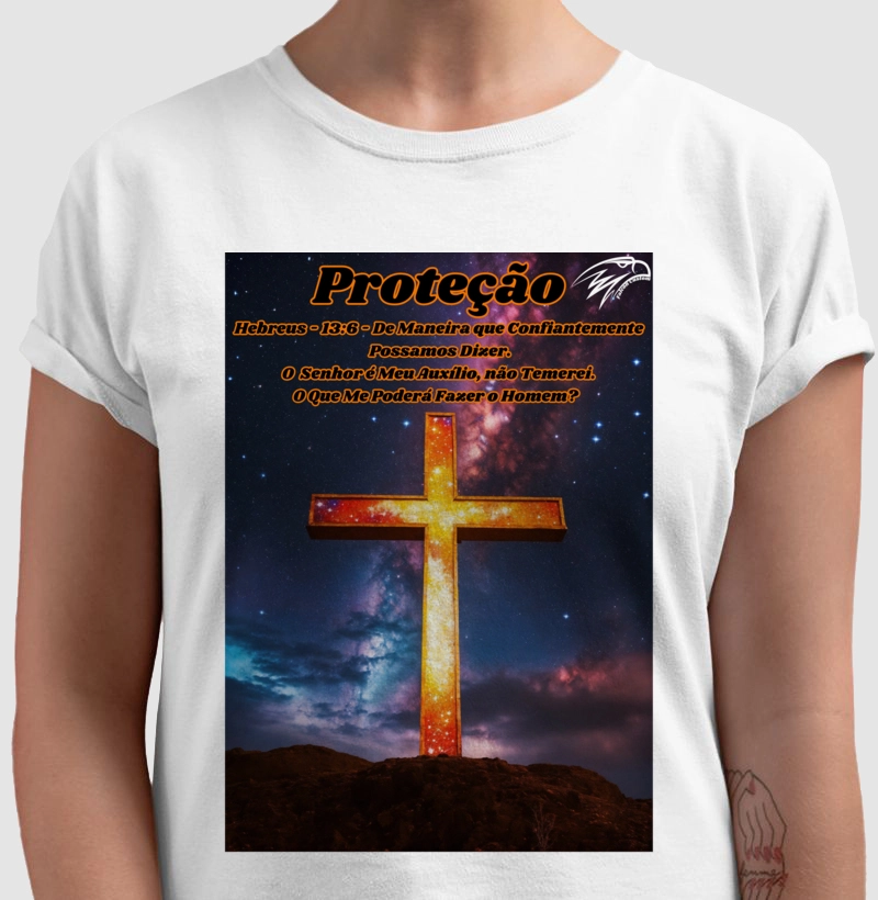 Camiseta Masculina Proteção Versículo Bíblico Hebreus 13-6