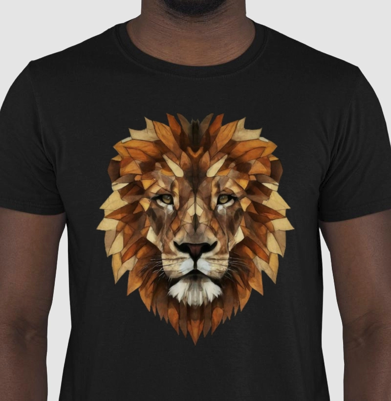 Camiseta Leão de Jubas Douradas estilo Geométrico 