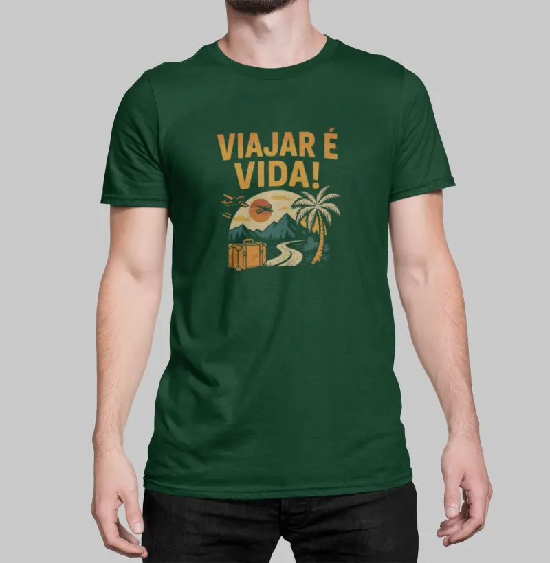Camiseta Masculina - Viajar é Vida! - Código: N25E01