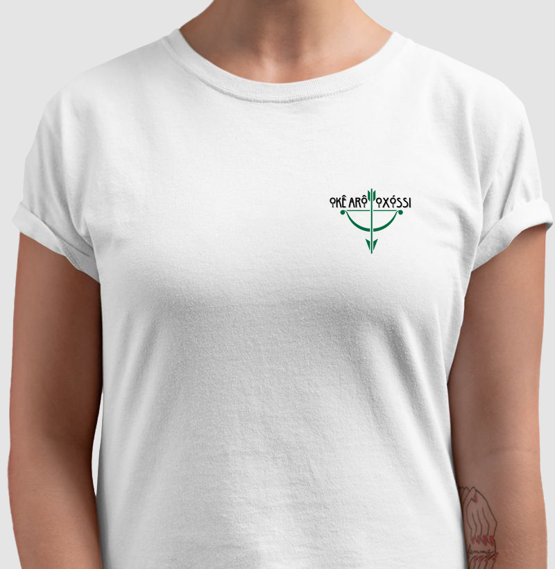 Camiseta Bls Akê Arô Oxóssi Sombreada Branca Feminina