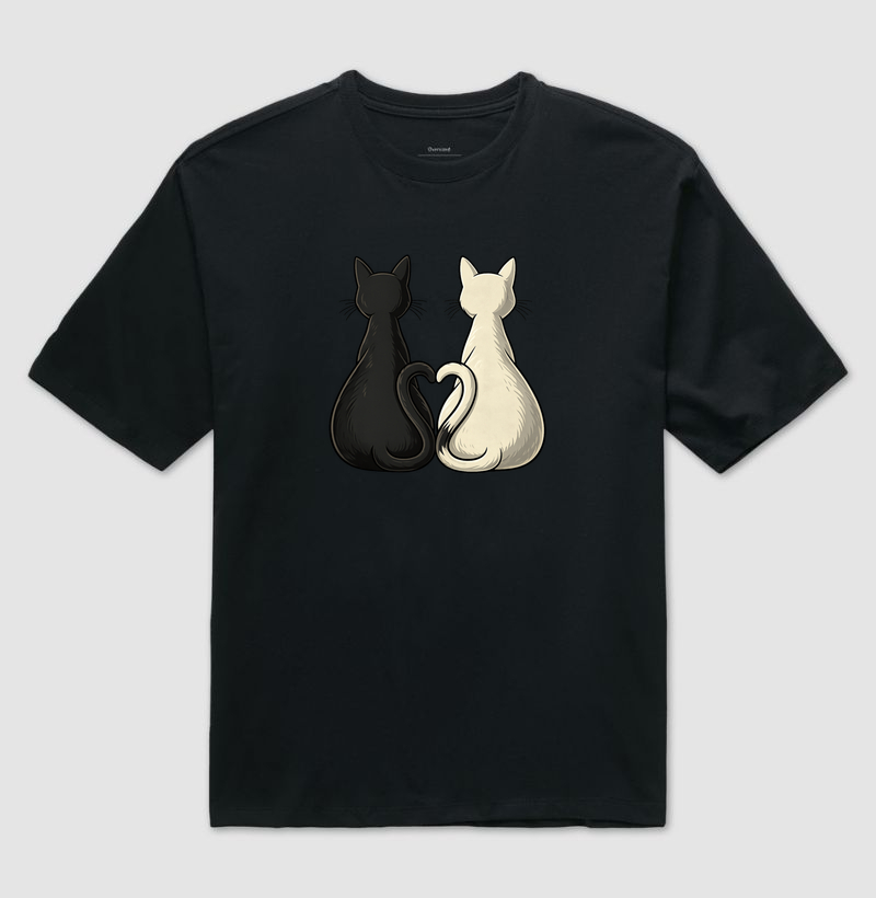 Camiseta Dupla de Gatos e Coraçãozinho