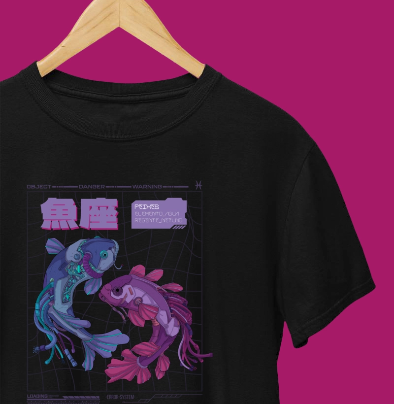 Camiseta Signos Peixes Cibernético