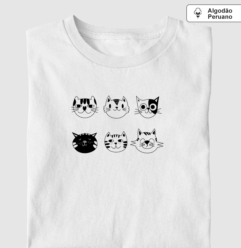 Camiseta Algodão Peruano Cat Faces