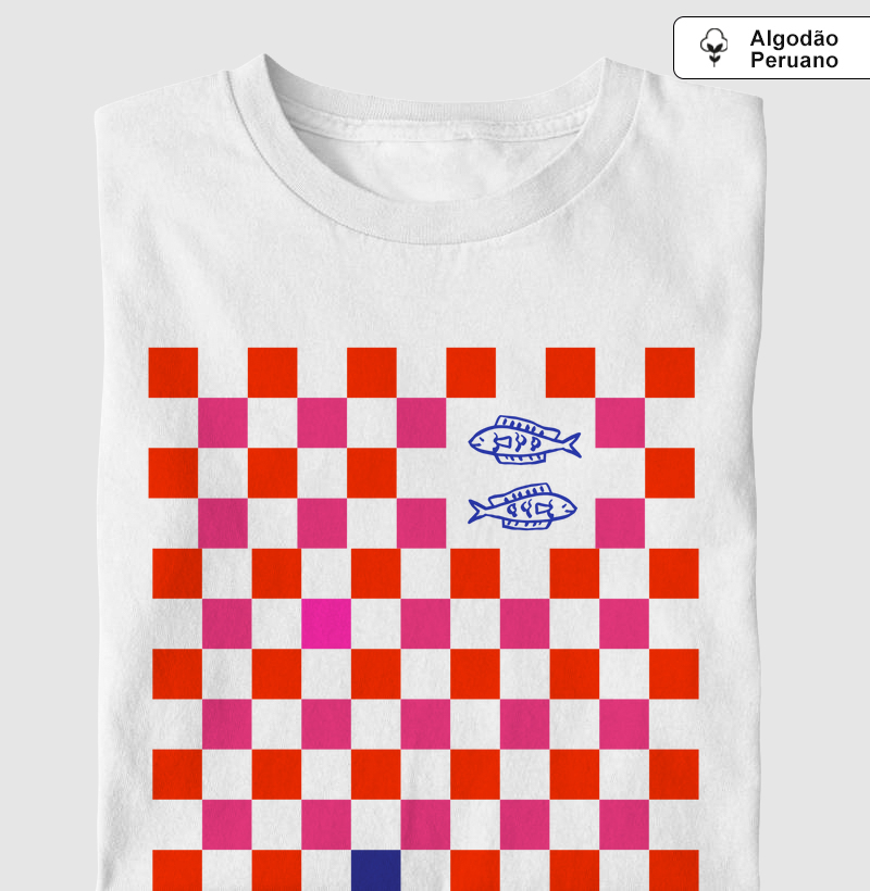 Camiseta Algodão Peruano Sardinha Xadrez