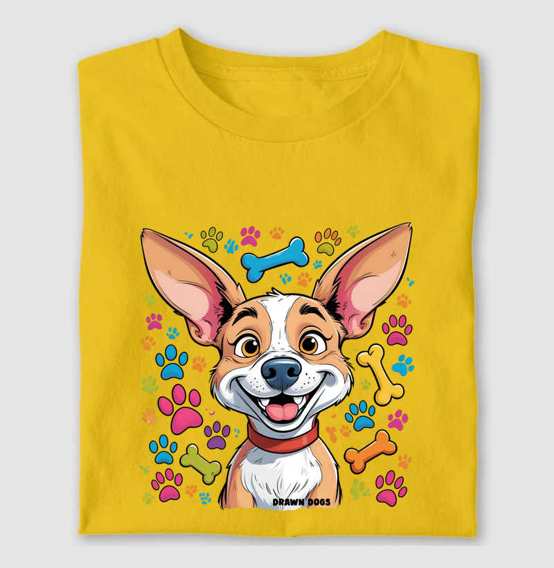 Cachorro sorrindo fundo colorido