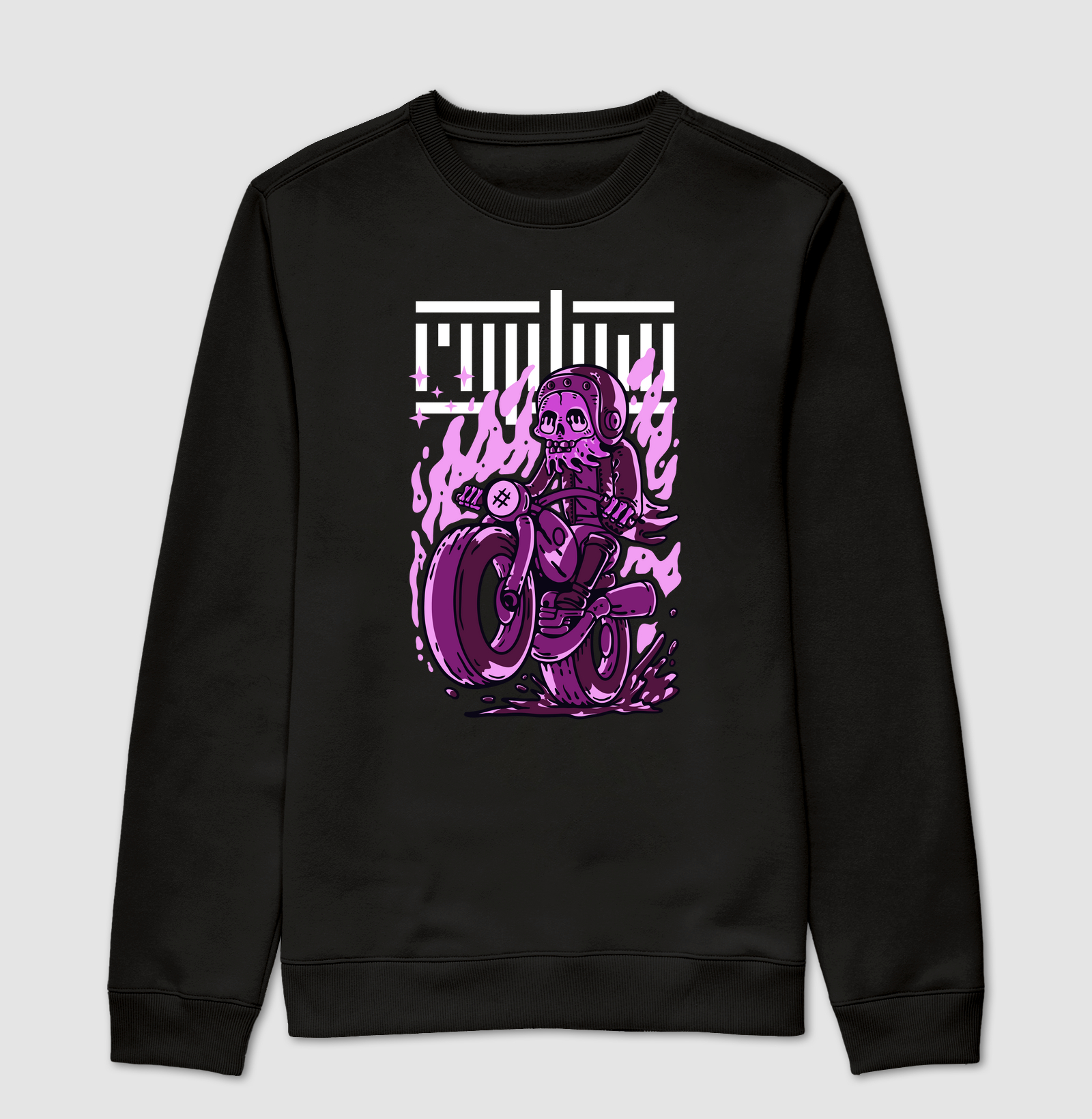 Caveira em chamas empinando moto