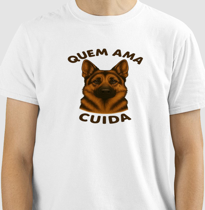 Camiseta Estampa Realista – Pastor Alemão Protetor