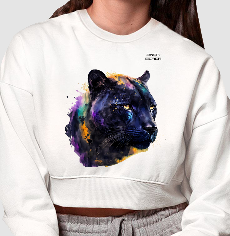 Cropped Moletom - Onça Black Aquarela