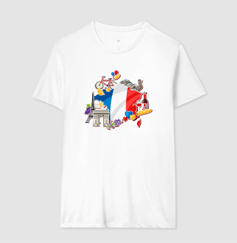 Camiseta Viagem - Mapa França e Monumentos Paris