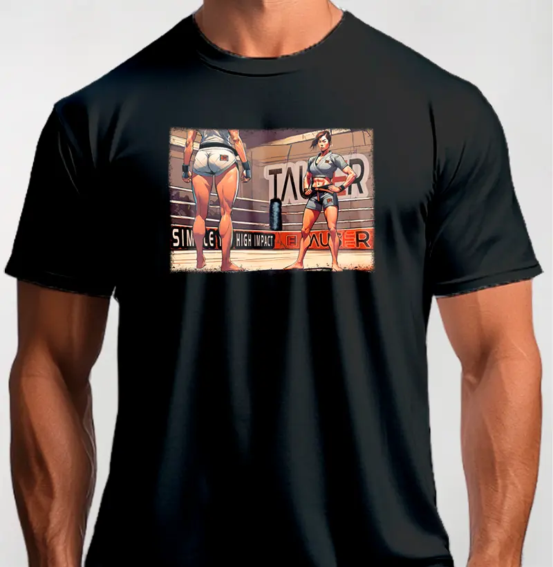 Camiseta malha 100% algodão, estampa garotas na luta