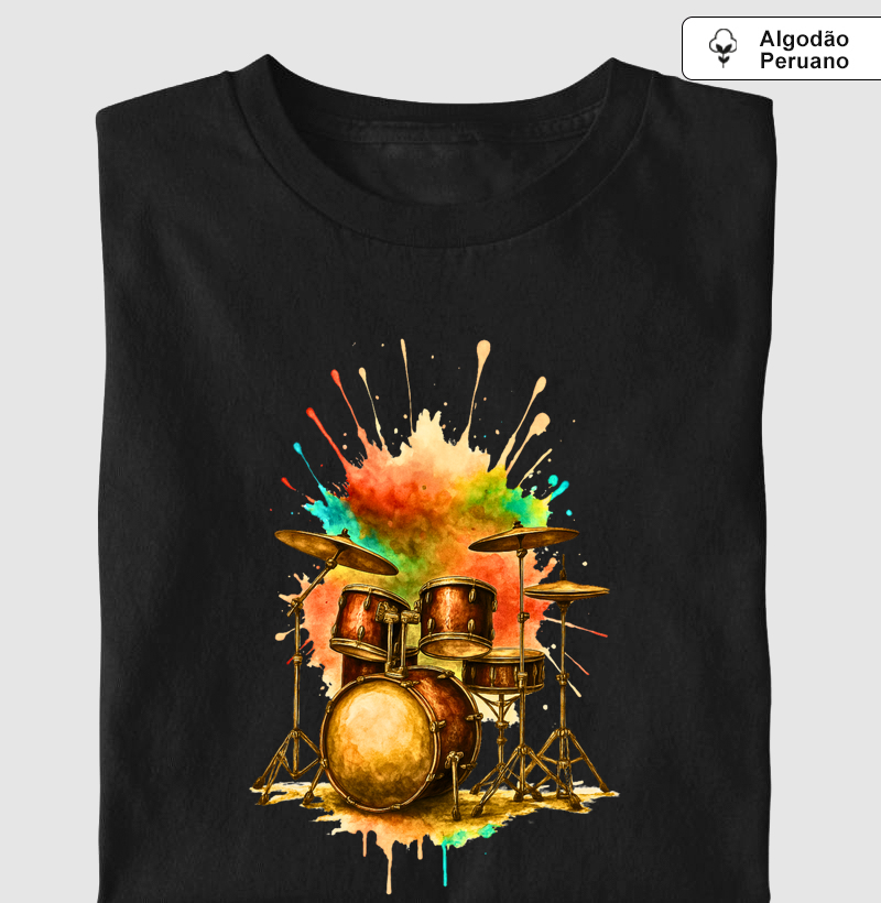 Camiseta Algodão Peruano para Baterista – Impacto, Ritmo e Estilo