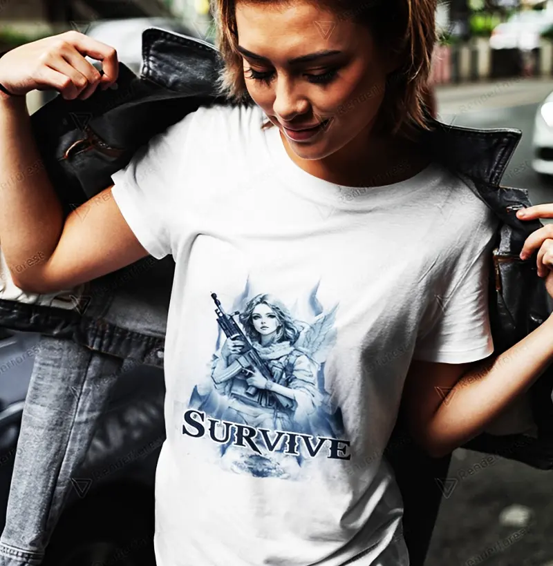 Camiseta Anjo Survive - Arte Urbana de Fantasia Cyberpunk