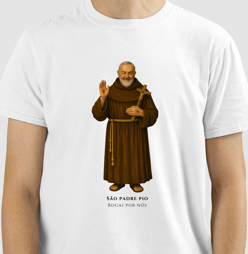 Camiseta Católica - São Padre Pio - Rogai por nós