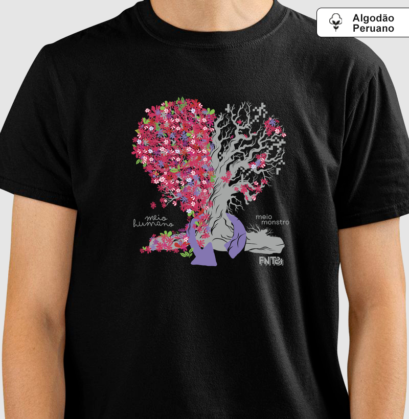 T-SHIRT "HUMANOS E MONSTROS" / ÁRVORE-CORAÇÃO (ALGODÃO PERUANO)
