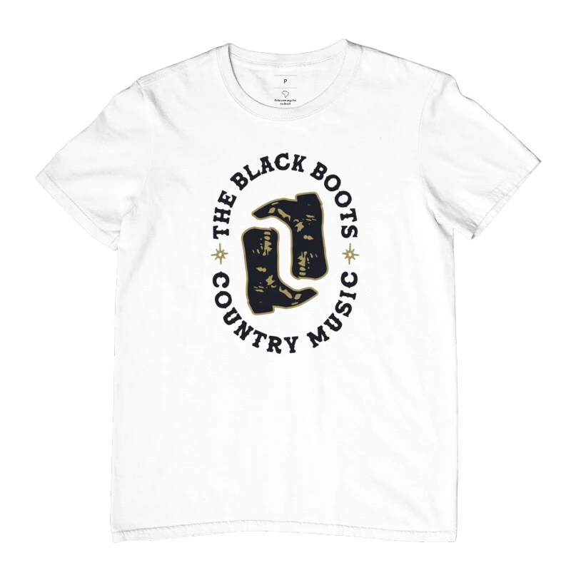 Camiseta Branca Masculina - Black Boots Country Music