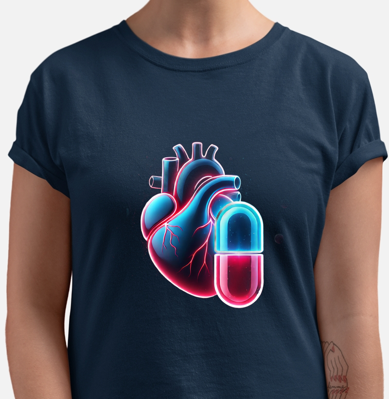 Camiseta coração e medicamento