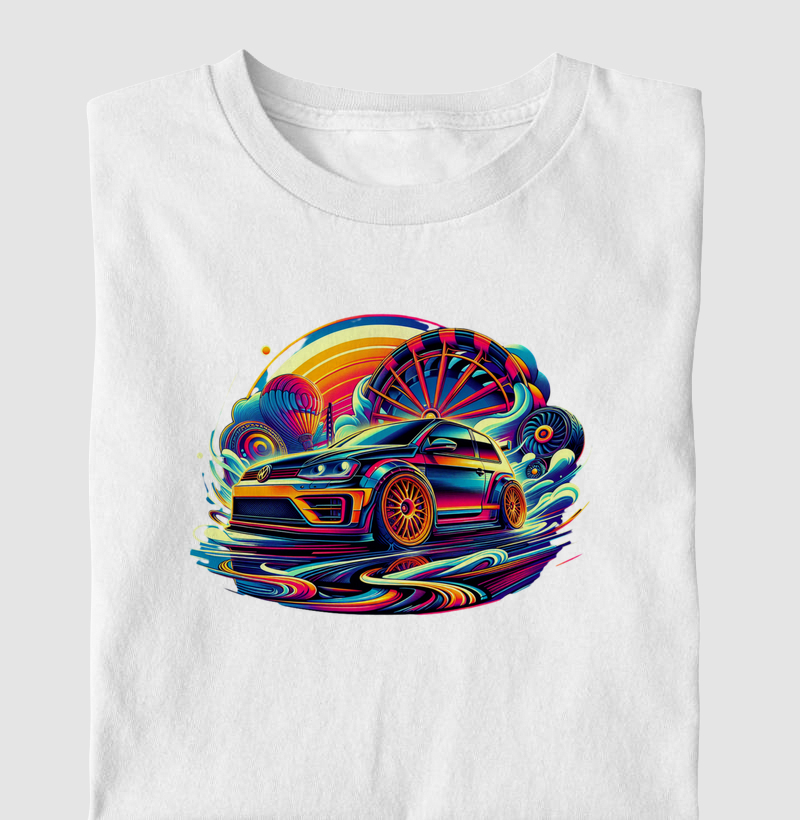 Camisetas Golf psicodélico na pegada turbo e arte! Quem vive de carro, vive de cor. 