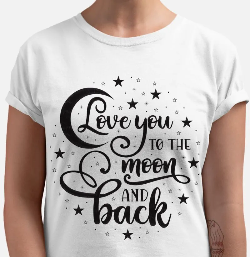 Love you to the moon and back black texture cetim