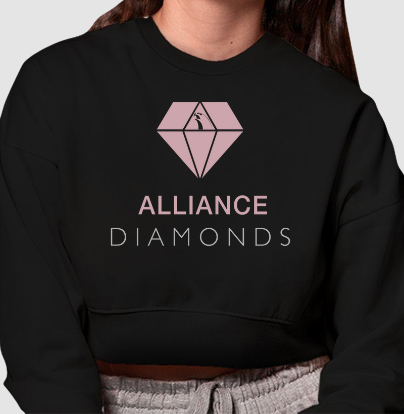 Moletom Cropped Alliance Diamonds - Logo Rosa I Preto