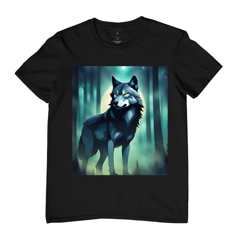 um lobo em uma floresta escura