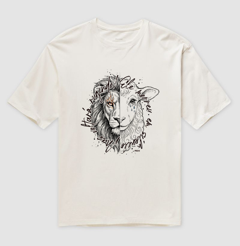 Camiseta Oversized Estampa - Cordeiro e Leão