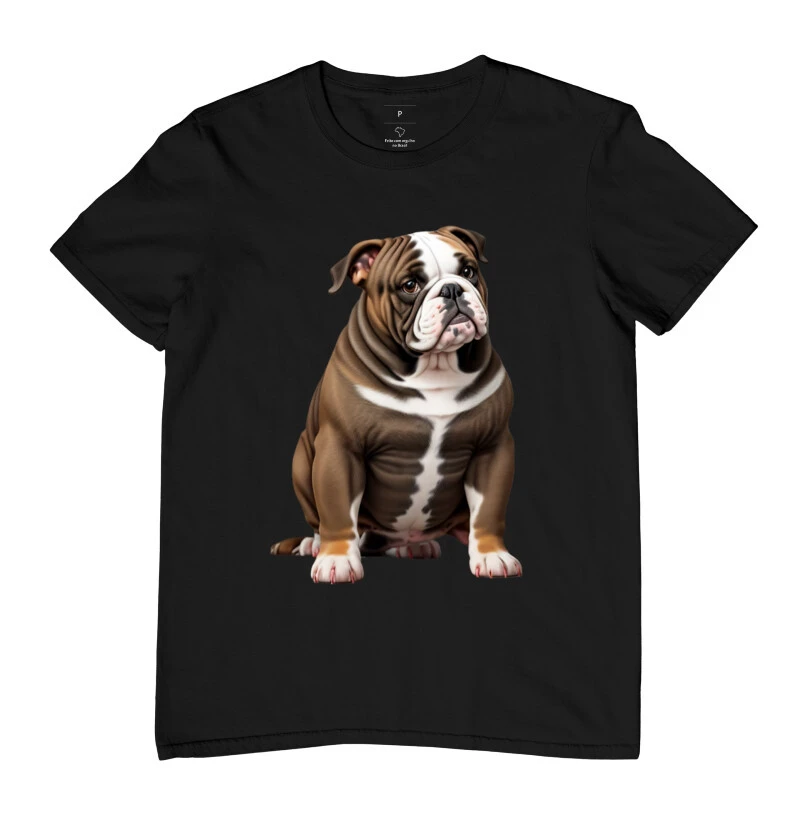 Camiseta Buldogue caramelo e branco de lado
