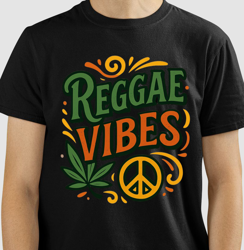 camiseta algodão estampa Reggae frases