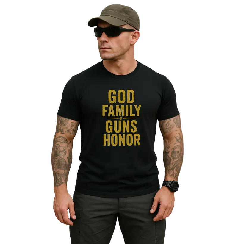 Camiseta GOD FAMILY GUNS HONOR – Edição Warrior