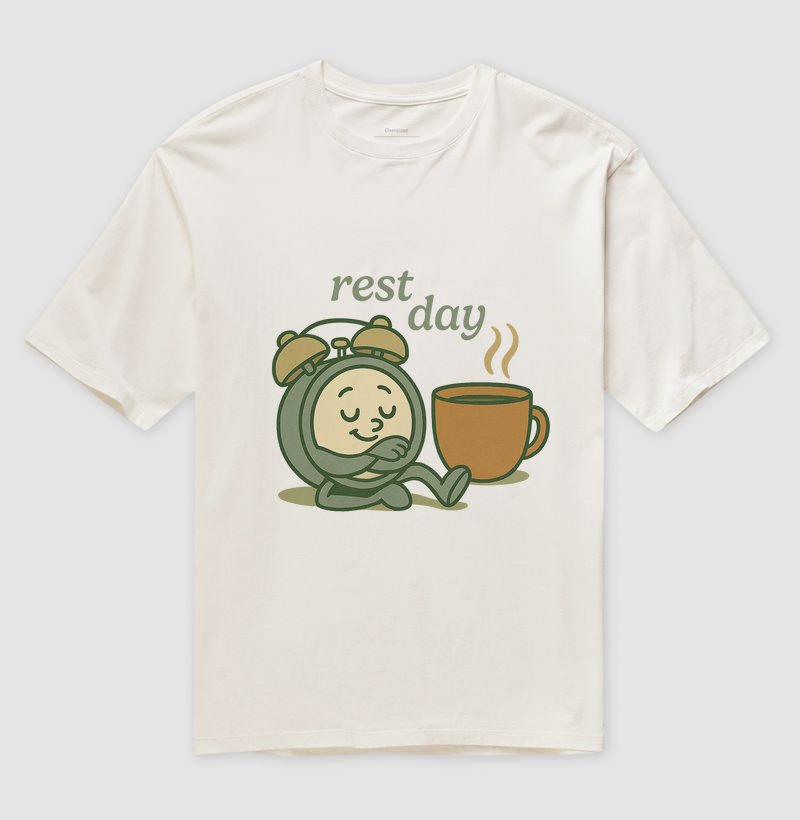 Camiseta Oversized Feminina 100% algodão "rest day" 