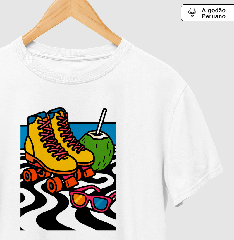 Camiseta Peruana Pausa no Calçadão — Patins & Água de Coco | Posto80