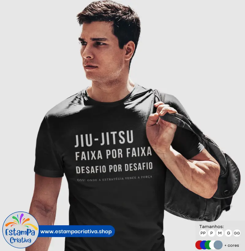Camiseta Masculina: "Jiu-Jitsu - Faixa Por Faixa, Desafio Por Desafio"