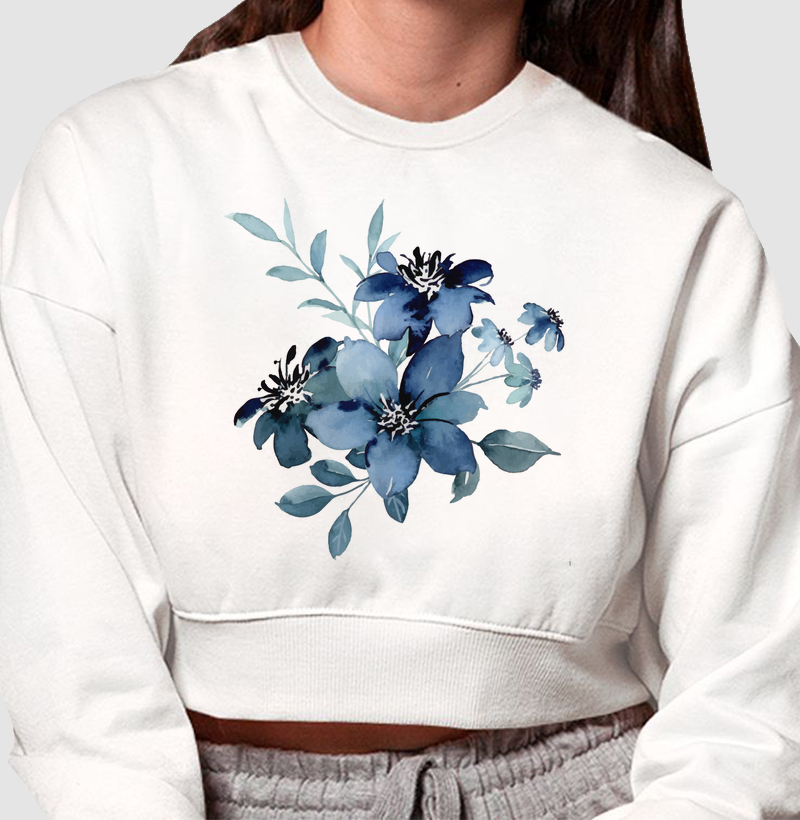 HONESTEE FLOR AZUL MOLETOM CROPPED