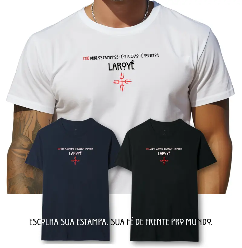 Camiseta Exú Abre os caminhos Sombreada Branca Masc.