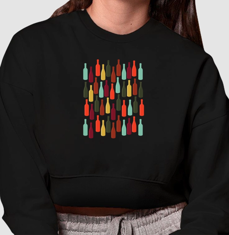 Moletom Cropped Garrafas de Vinho